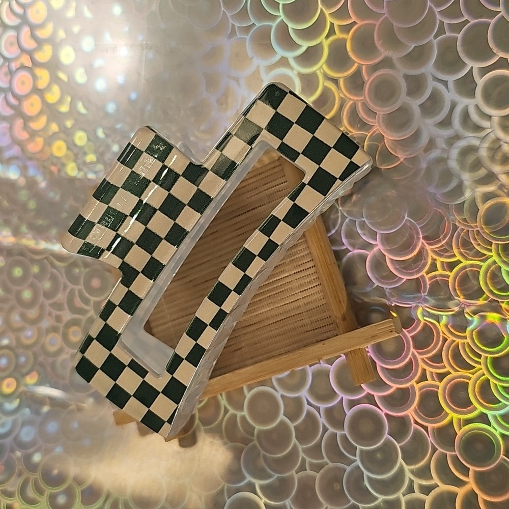 Green and White Checkered Hair Clip